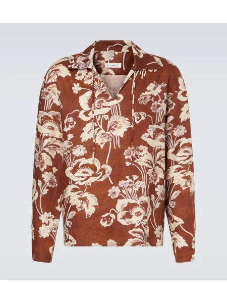 Cămașă Commas de in cu model floral portocaliu