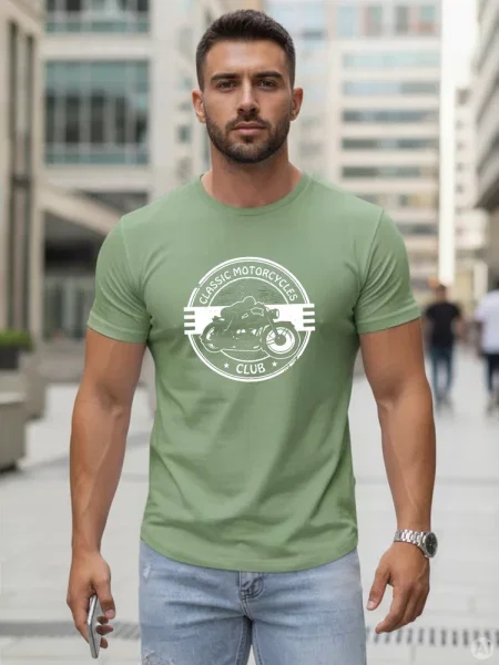 T-shirt z motycklowym nadrukiem jasnozielony Dstreet