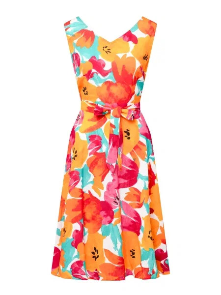 Quiosque Rochie verde jad / portocaliu / roșu alb