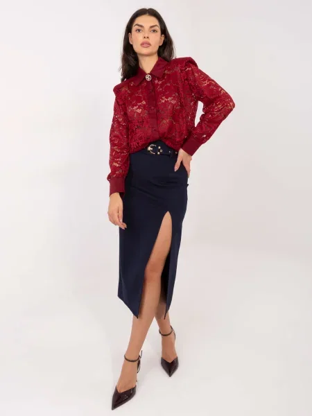 Bluză Italy Moda din dantelă bordo