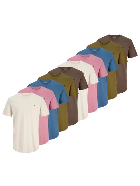 JACK & JONES Tričko / modrá / hnědá / olivová / pink béžová