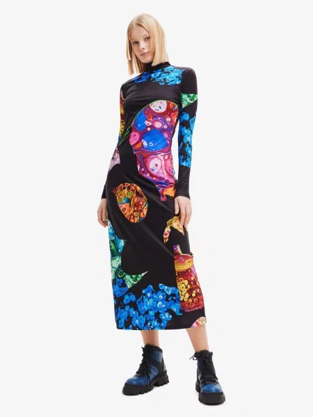 Sukienka midi Desigual w abstrakcyjne wzory elegancka czarna