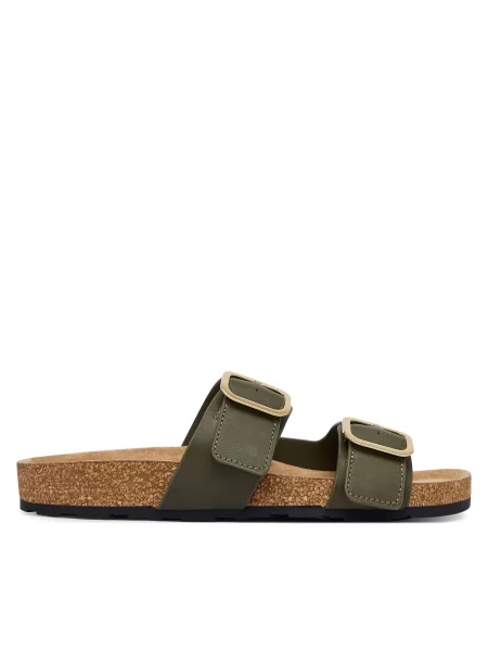 Natikači Tommy Hilfiger Leather Double Strap Cork Sandals zelena