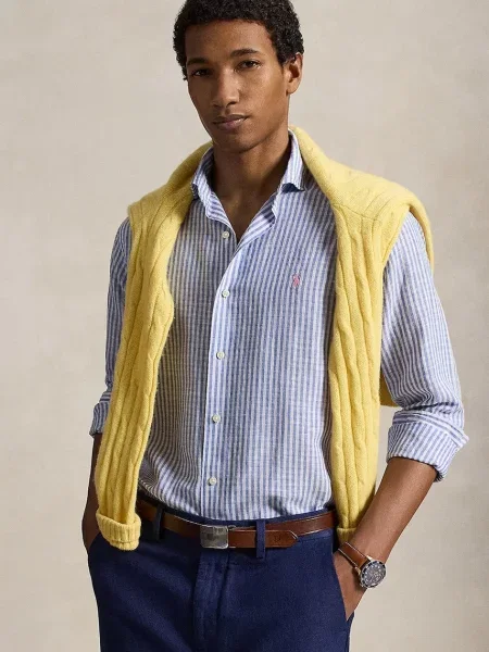 Polo Ralph Lauren košile se lnem modrá