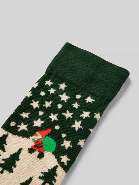 Skarpety o kroju regular fit z wyhaftowanym logo model ‘Santa on the Way’ Happy Socks zielone