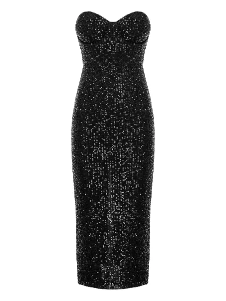 Rochie midi Cuanna cu paiete până la genunchi de costum negru