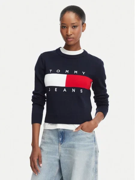 Tommy Jeans Džemper Flag Tamnoplava plava