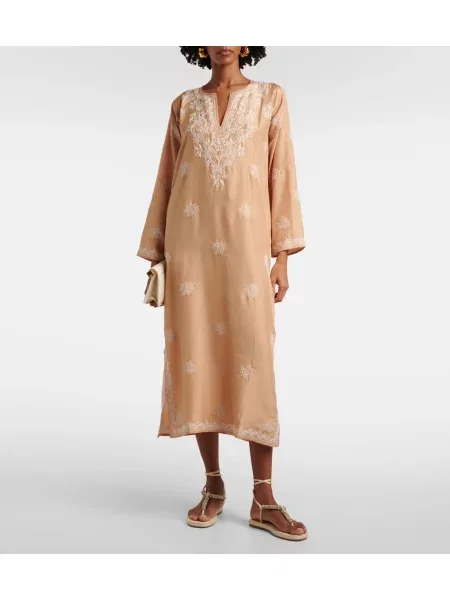 Rochie Juliet Dunn cu broderie de mătase auriu