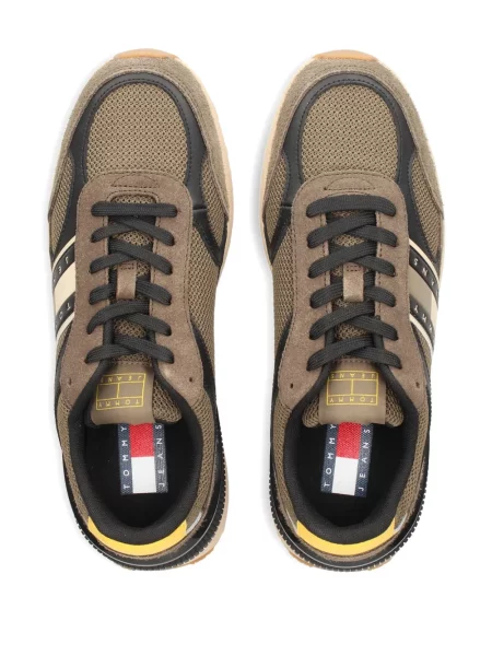 Sneakerși Tommy Jeans din piele de căprioară verde