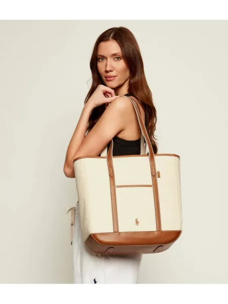 Polo Ralph Lauren Shopper táska ekrü / konyak bézs