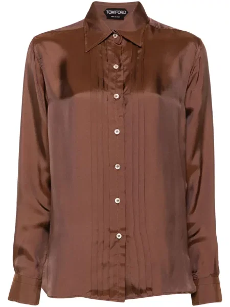 Cămașă Tom Ford din țesătură twill maro