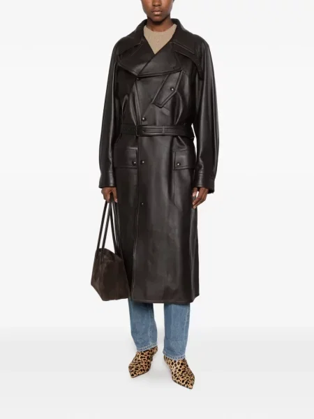 Δερμάτινο ζωσμένος παλτό Lauren Ralph Lauren καφέ