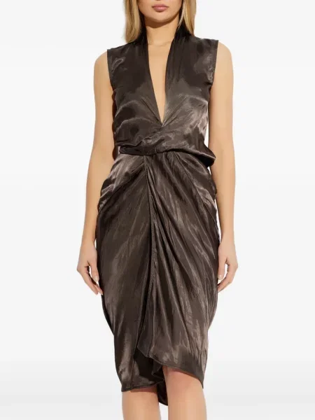 Κοστούμι φόρεμα Rick Owens με λαιμόκοψη v ντραπέ καφέ
