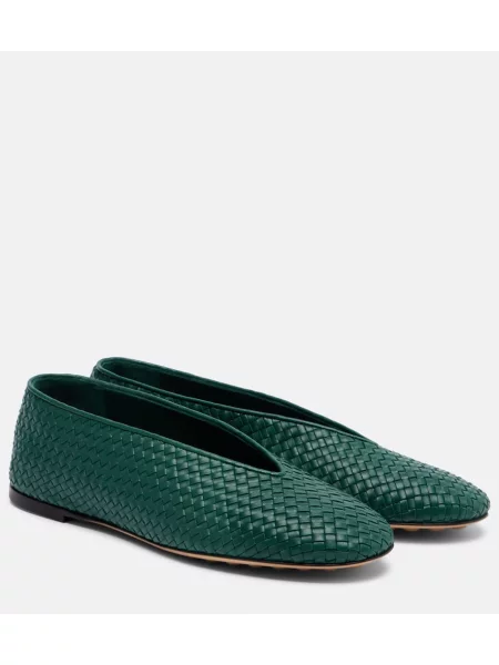 Balerini Bottega Veneta din piele verde