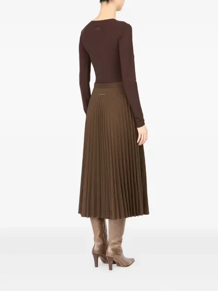 Плисирана плисирана пола Mm6 Maison Margiela до коляното кафяво