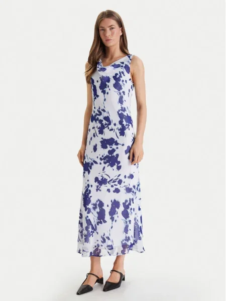 Calvin Klein Rochie de seară Printed Chiffon Sl Cowl alb