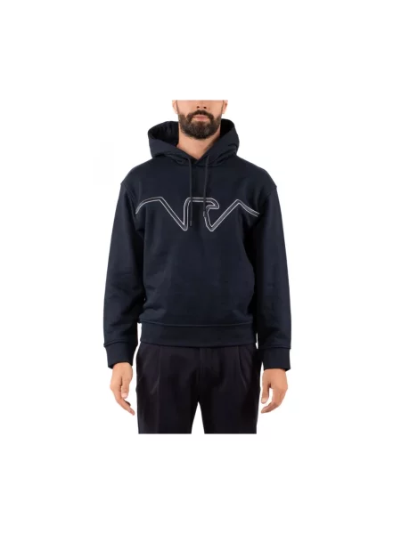 Bluza z kapturem Emporio Armani z kapturem z dżerseju z logo niebieska