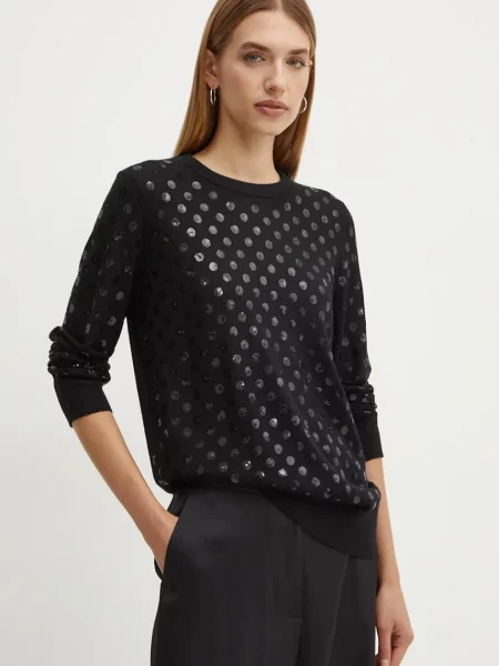 Вълнен пуловер MICHAEL Michael Kors дамски от лека материя черно