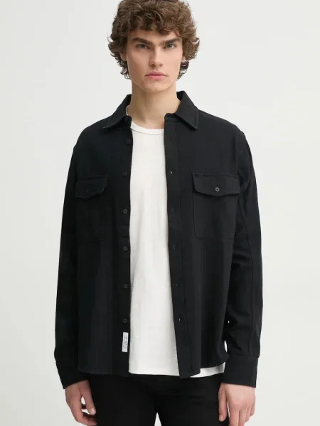 Риза Rag & Bone мъжка синьо със стандартна кройка с класическа яка черно