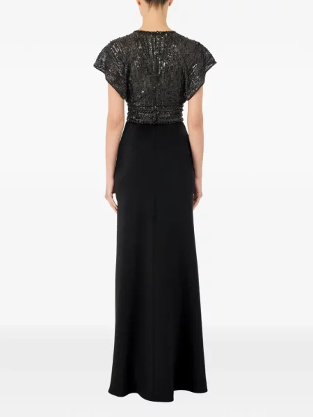 Костюм макси рокля Jenny Packham с пайети с V-образно деколте черно