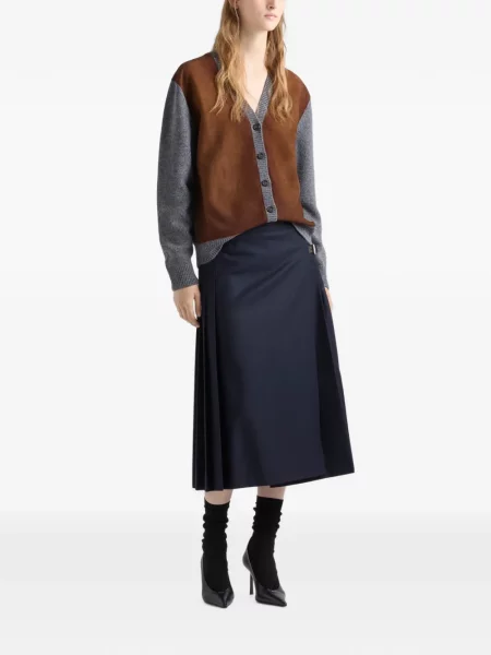 Cardigan Prada din piele de căprioară gri
