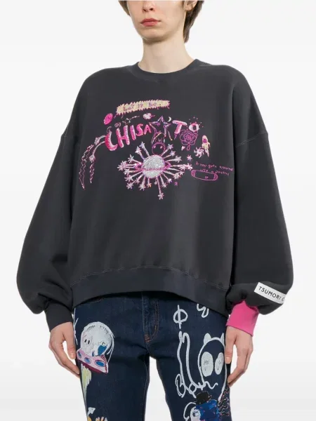 Pulover Tsumori Chisato cu broderie albastru