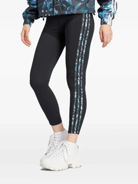 T-shirt w paski Adidas z wysoką talią do biegania w kwiatki zielony