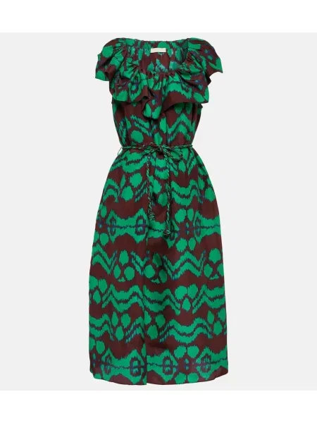 Svilena midi obleka Ulla Johnson s potiskom