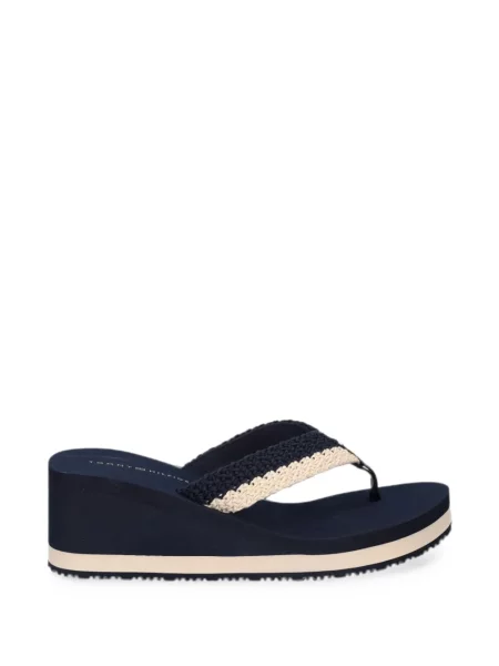 Șlapi Tommy Hilfiger cu pană cu bretele albastru