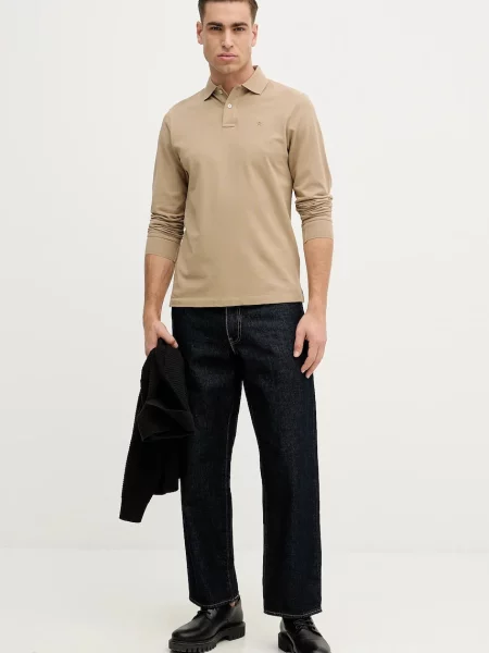 Однотонный лонгслив Hackett London коричневый