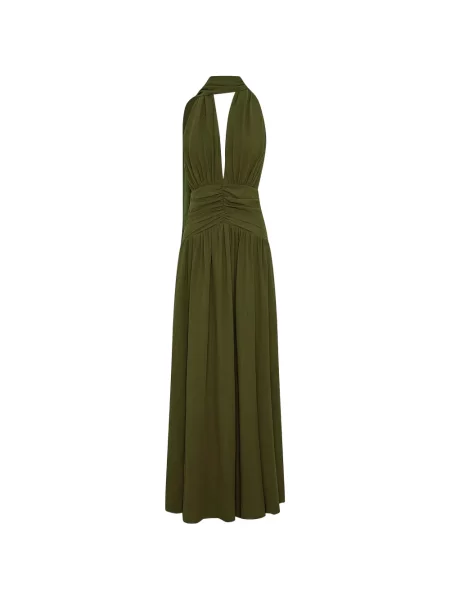 Rochie maxi Nicholas cu volane cu gât halter verde