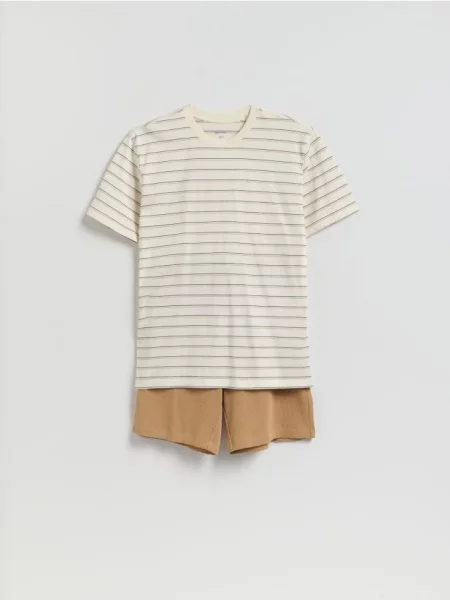 Reserved Dwuczęściowa piżama w paski złamana biel