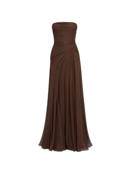 Rochie maxi Zuhair Murad drapată fără bretele maro
