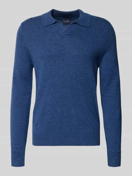 Sweter z dzianiny z kołnierzykiem polo i dekoltem w serek Christian Berg Men niebieska