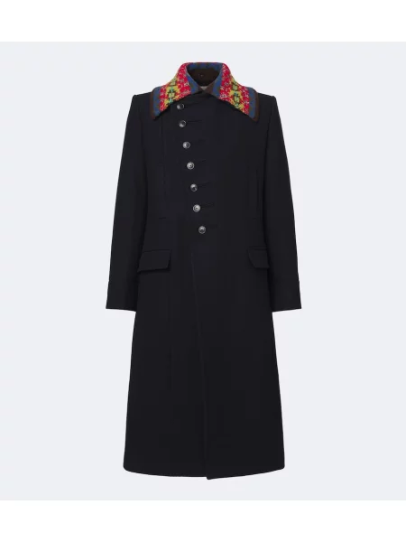 Palton Dries Van Noten de lână cu două rânduri de nasturi albastru