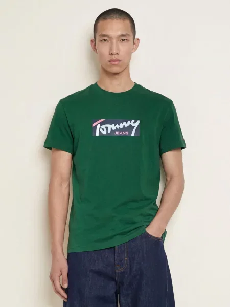 Tommy Jeans Tričko tmavě zelená / růžová / tmavě modrá