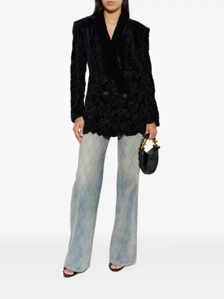 Sacou Balmain de catifea cu model floral negru
