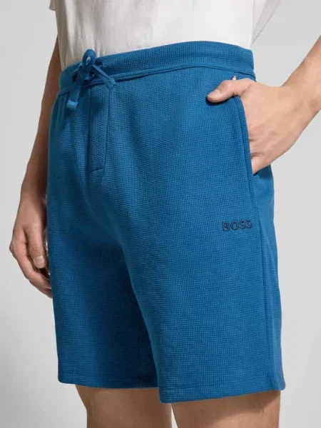 Szorty dresowe o kroju regular fit z mieszanki bawełny model WAFFLE SHORTS' Boss niebieskie