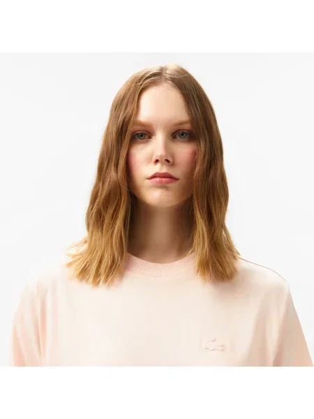 Lacoste T-Shirt Z Okrągłym Dekoltem Loose Fit jasnoróżowy