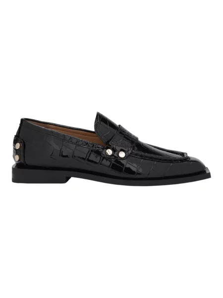 GANNI mokasyny Studs Square Toe Loafer Shiny Croco na płaskim czarny