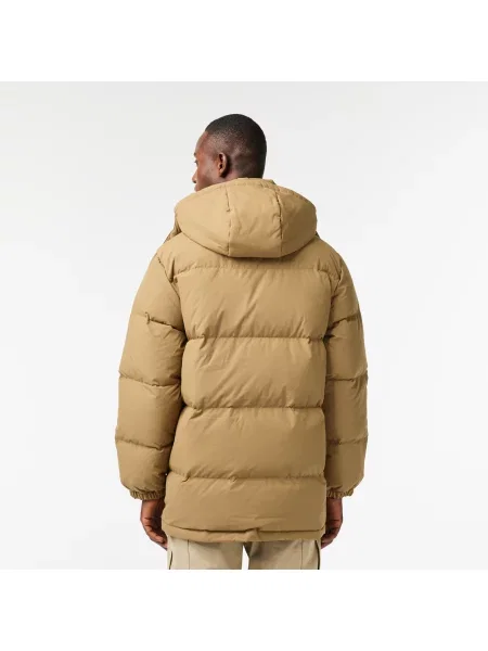 Lacoste Kurtka Puchowa Z Odpinanym Kapturem Midi brązowa