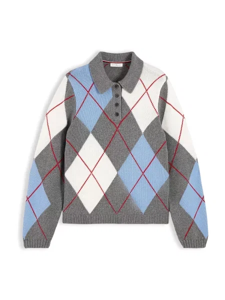 TOMMY HILFIGER Sveter nebesky modrá červená / šedobiela sivá