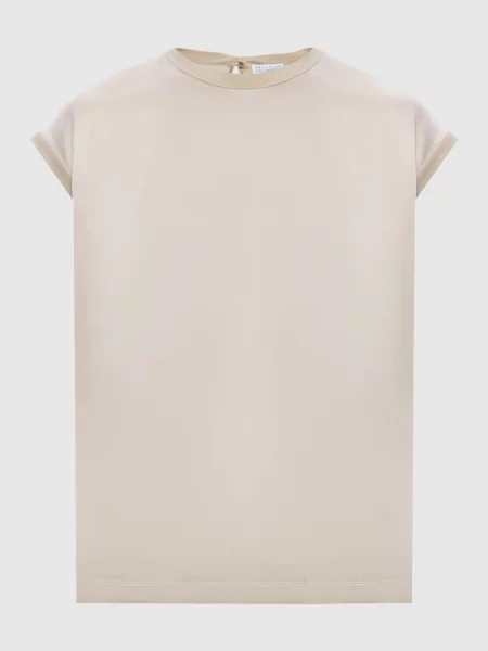 Топ із шовку з ланцюжком моніль Brunello Cucinelli бежевий