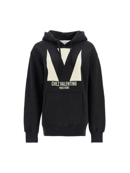 Lniana graficzny bluza z kapturem Valentino Garavani czarna