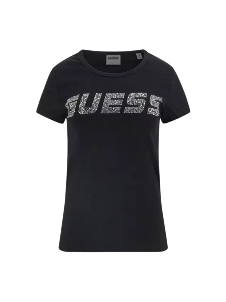 Koszulka Guess z krótkim rękawem z kamieniami czarna