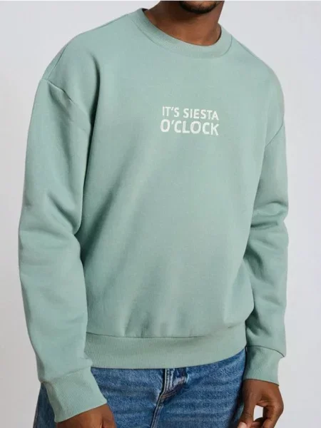 Sinsay Bluza crewneck z nadrukiem zielony