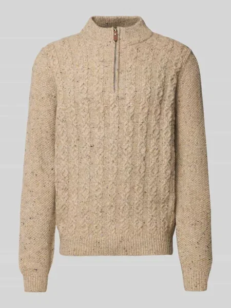 Sweter z dzianiny z prążkowanymi wykończeniami Fynch-hatton beżowy