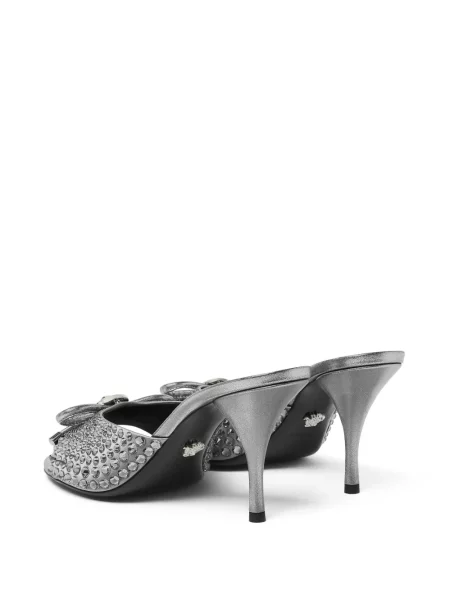 Papuci tip mules Versace din piele argintiu