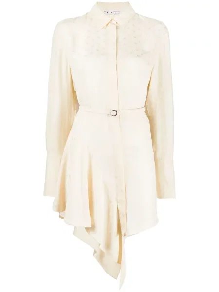 Sukienka koszulowa Off-white z falbankami asymetryczna garniturowa biała