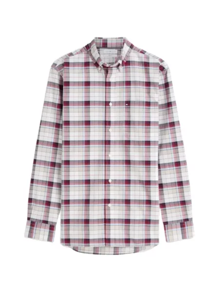Cămașă Tommy Hilfiger în carouri cu imagine alb